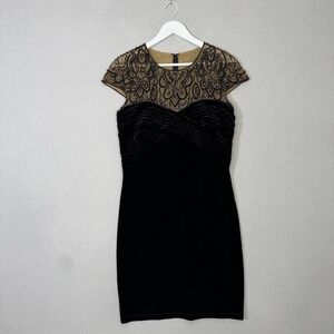 Vintage Tadashi Collection Beaded Velvet Dress Womens XL Black Cocktail Formal